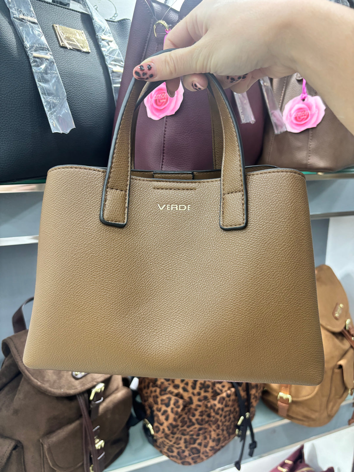 Borsa a mano con tracolla taupe       Verde