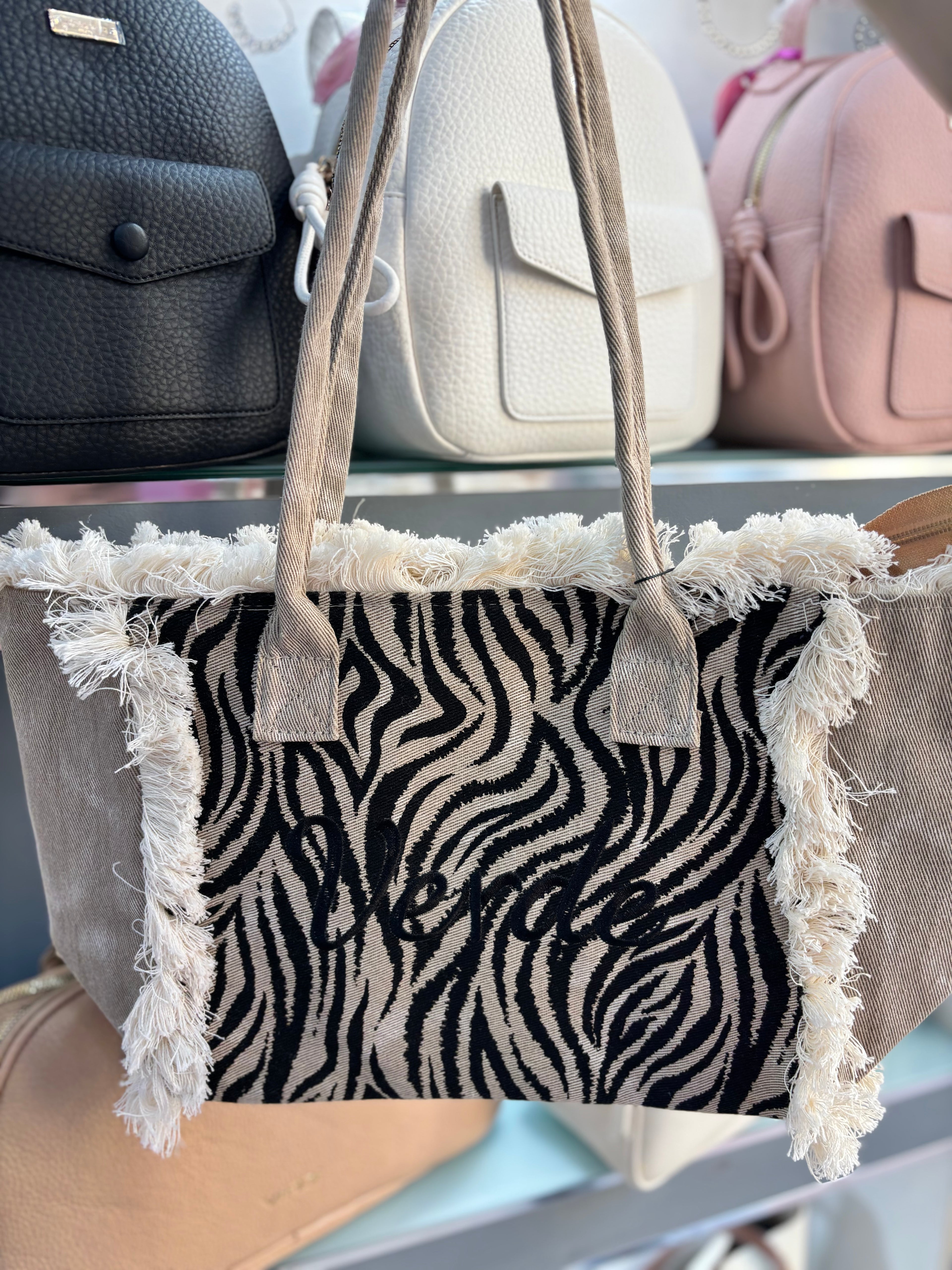 Borsa da mare animal print                     Verde