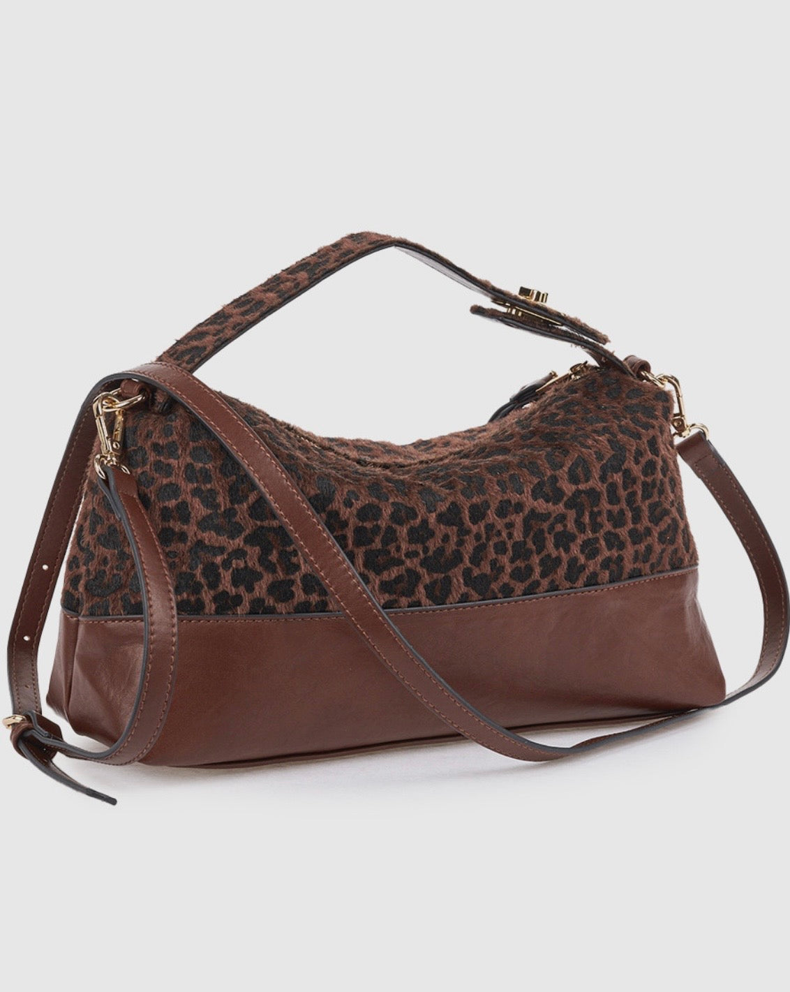 Borsa a mano con tracolla animal print                                                      Verde
