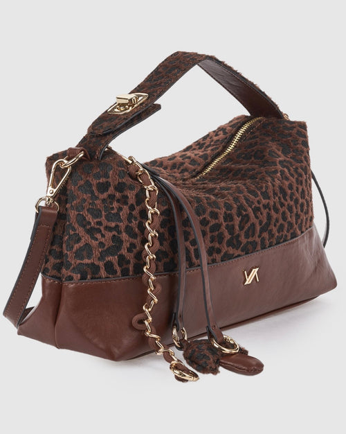 Borsa a mano con tracolla animal print                                                      Verde