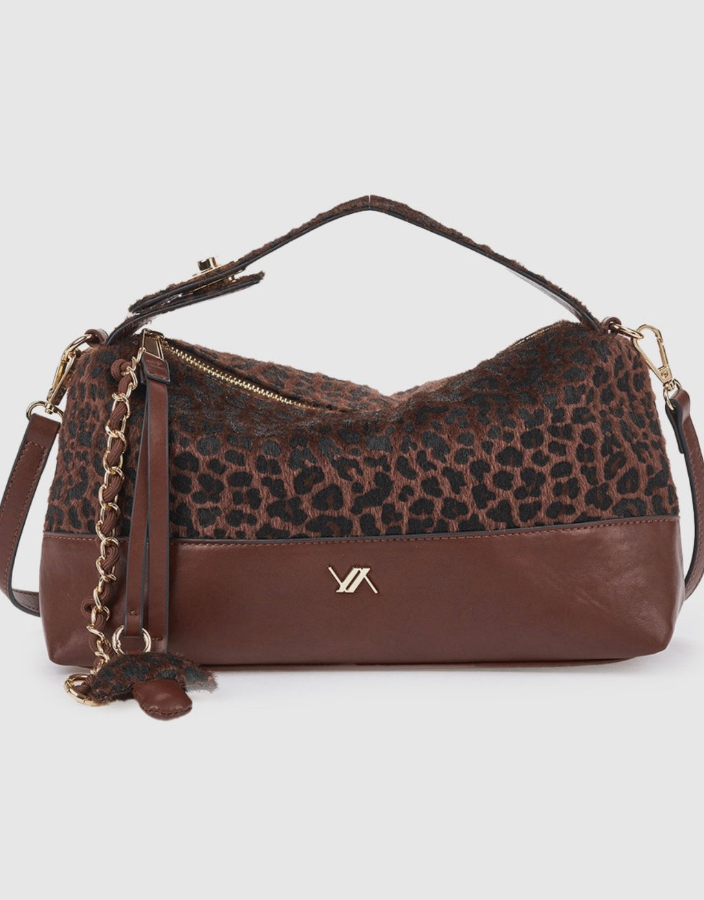 Borsa a mano con tracolla animal print                                                      Verde